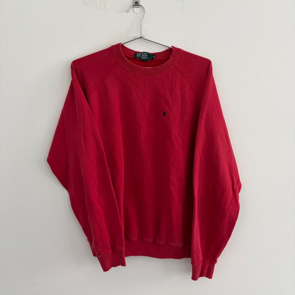 Vintage Polo Ralph Lauren Red Crewneck Sweatshirt XL Raglan Sleeve Distressed